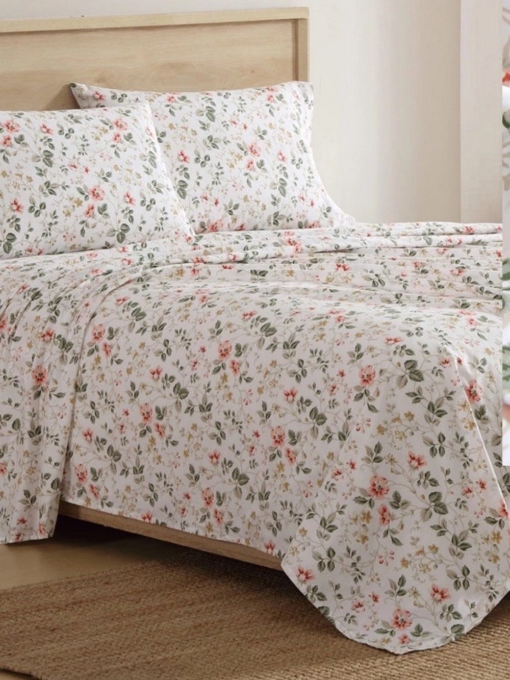 Laura Ashley ~ FULL ~ Meadow Floral Beige 4 Pc Sheet Set ~ 100% Cotton Percale - Picture 8 of 8